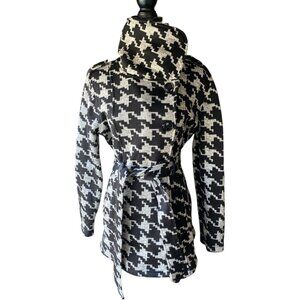 TripleStar Black Gray Sweater Knit Houndstooth Belted Fleece Lined Peacoat Jrs L